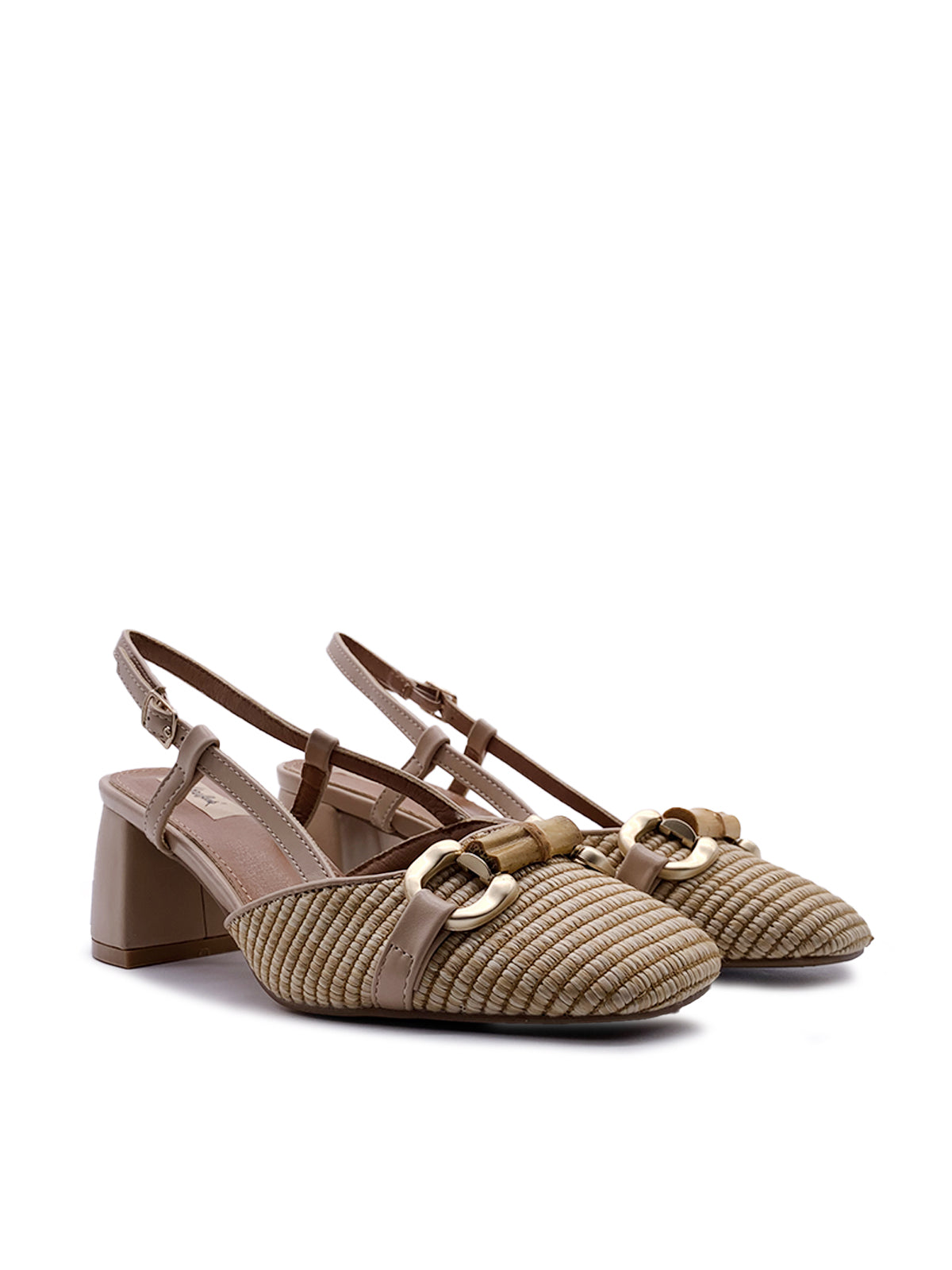 CAMILLA - Slingback in rafia intrecciata con frangia e morsetto bambù