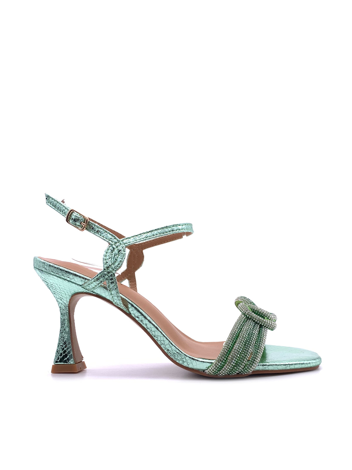 CAROLINA-Sandali in ecopelle laminata con strass