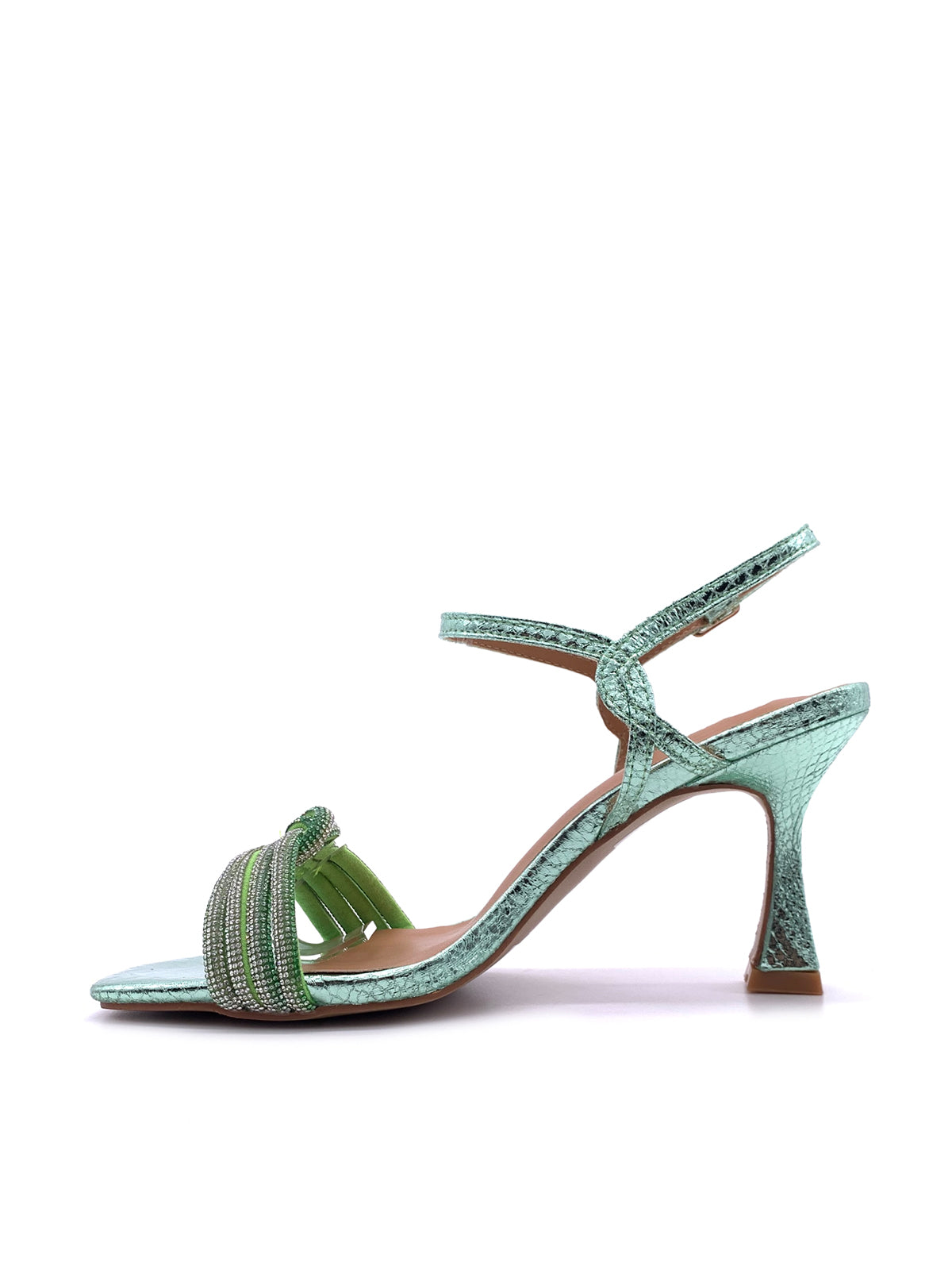 CAROLINA-Sandali in ecopelle laminata con strass