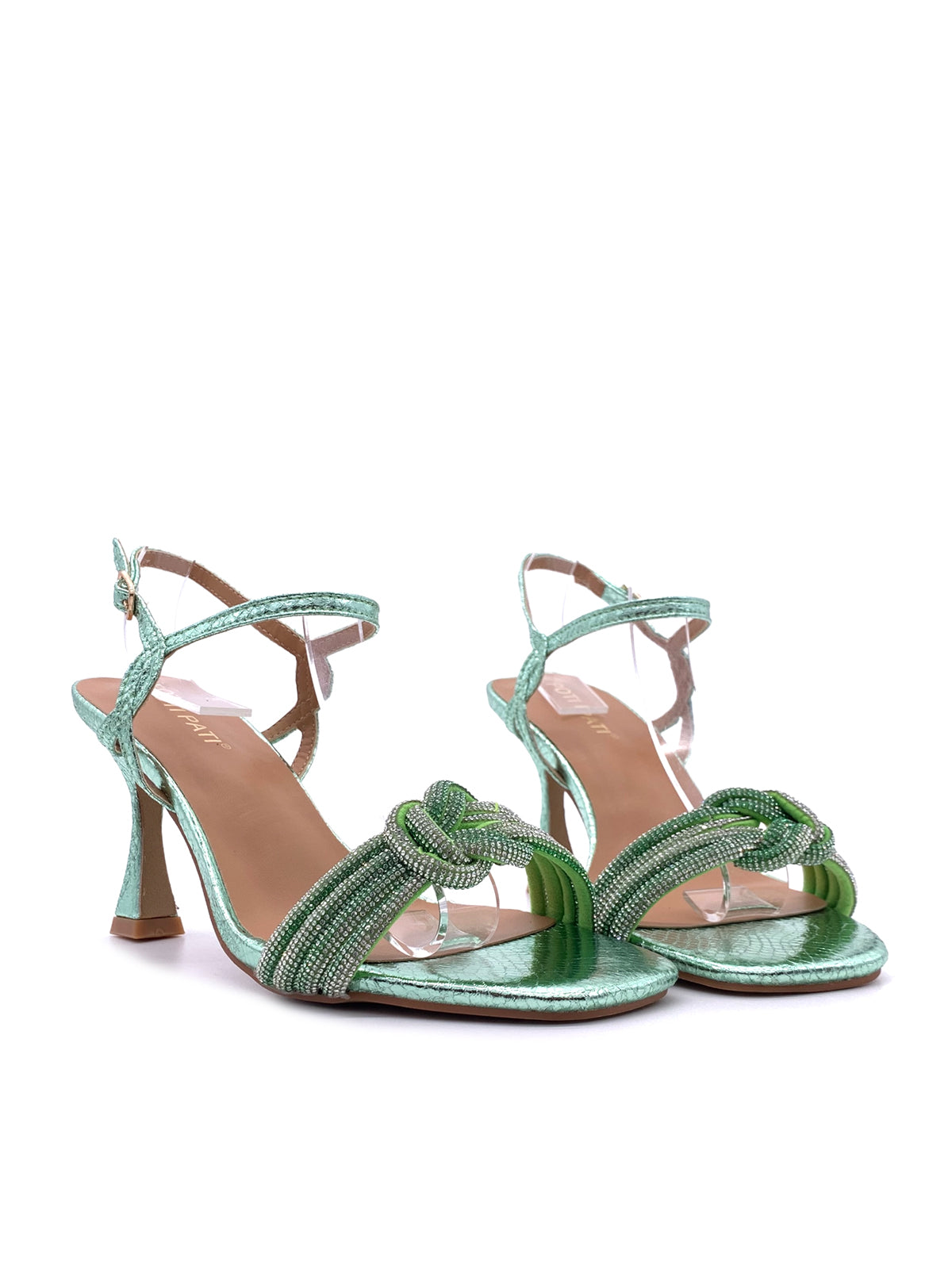CAROLINA-Sandali in ecopelle laminata con strass