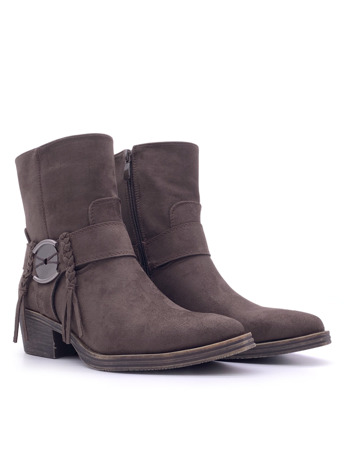 CLAUDE - Stivaletti texani in ecopelle con zip laterale e accessorio