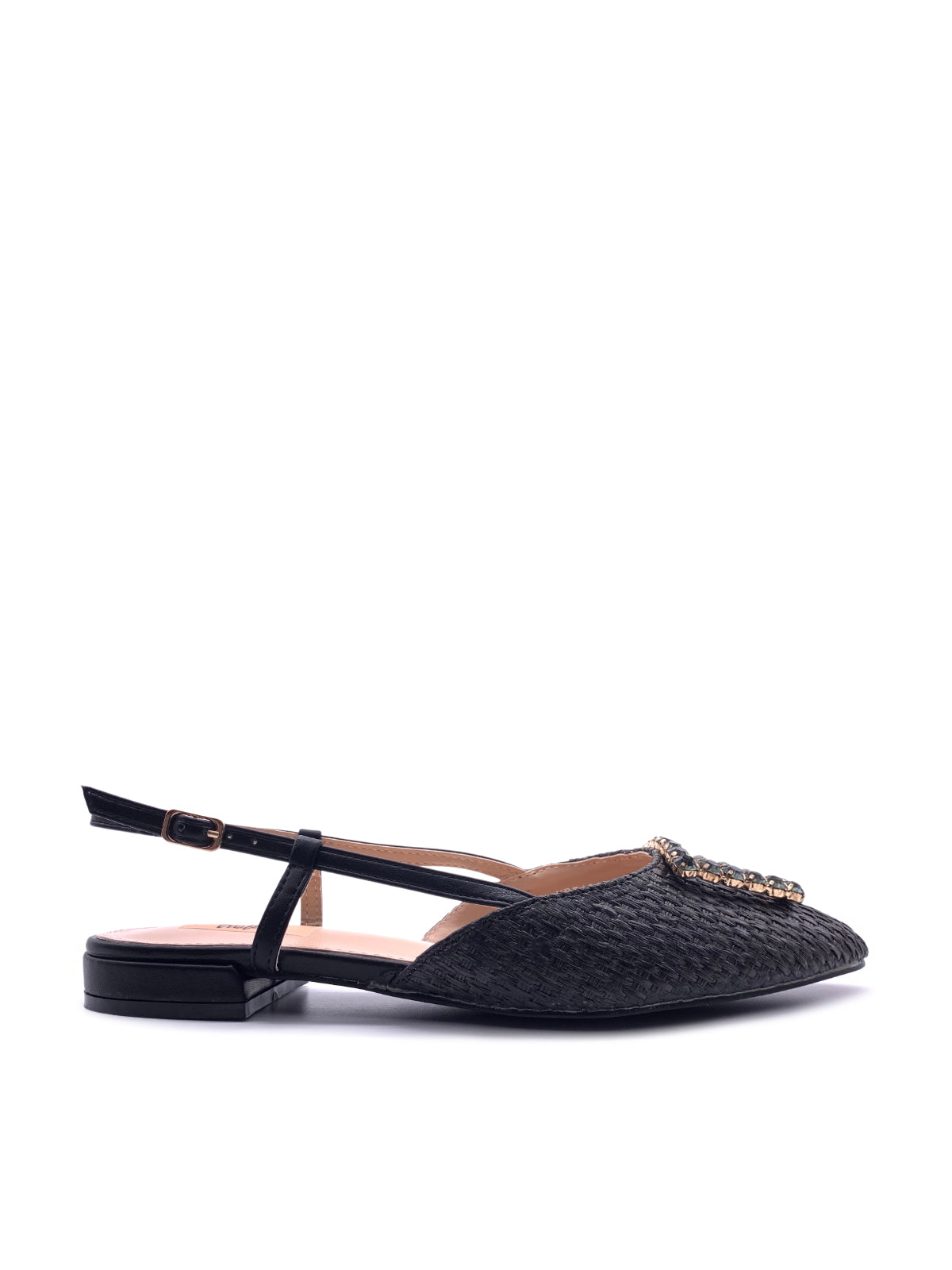CRISTINA - Ballerine Slingback in rafia intrecciata con accessorio in strass