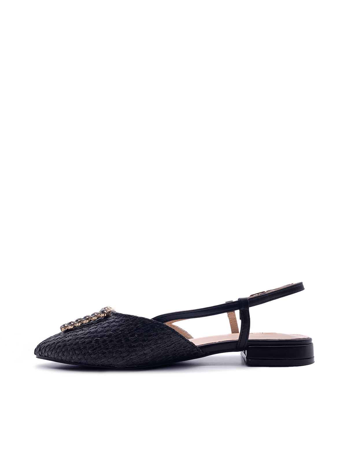 CRISTINA - Ballerine Slingback in rafia intrecciata con accessorio in strass