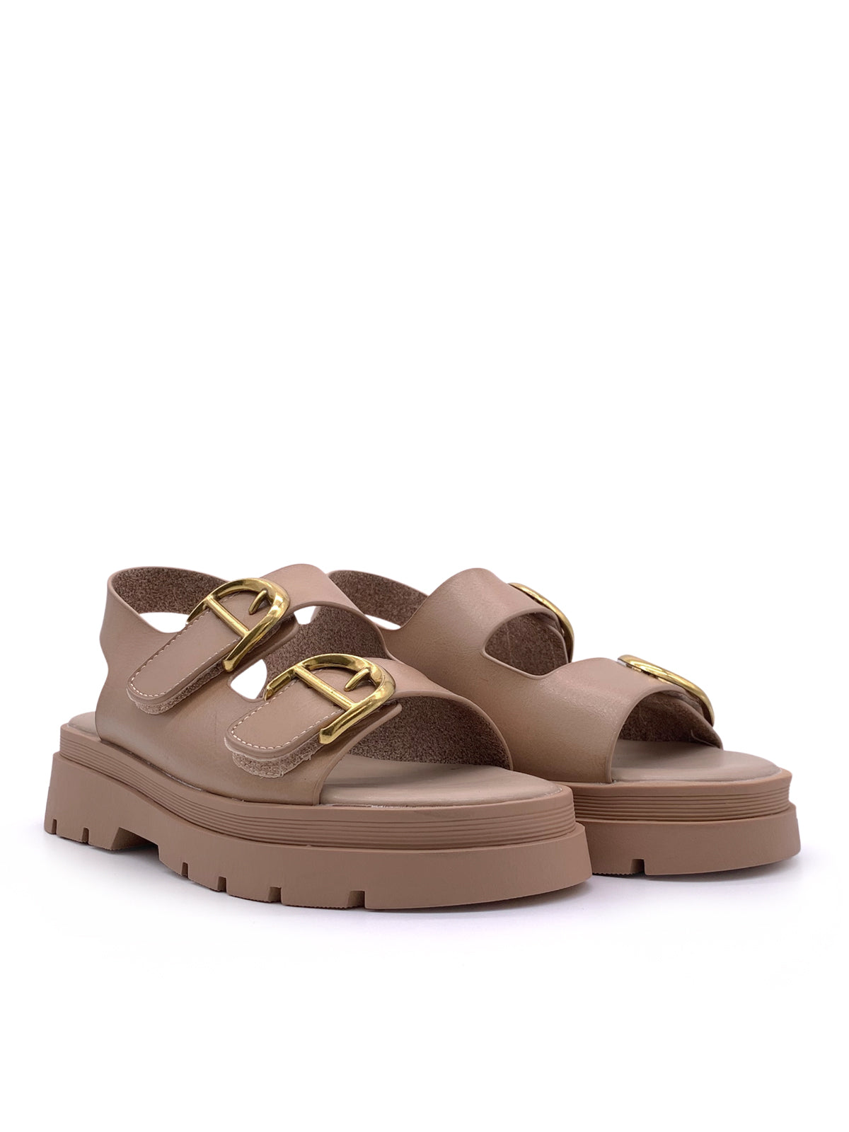 ESTER - Sandali in ecopelle con fibbie decorative e chiusura a strappo