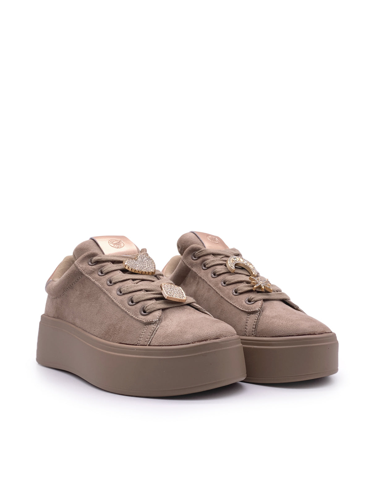 FELISHA - Sneakers in ecopelle e camoscio con stringhe e accessori in strass
