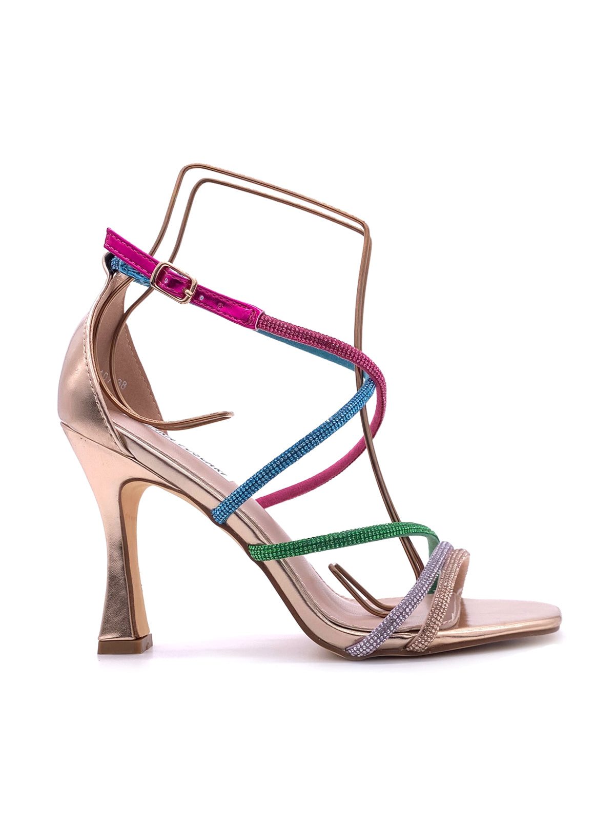 GLORIA-Sandali in ecopelle con fascette con strass