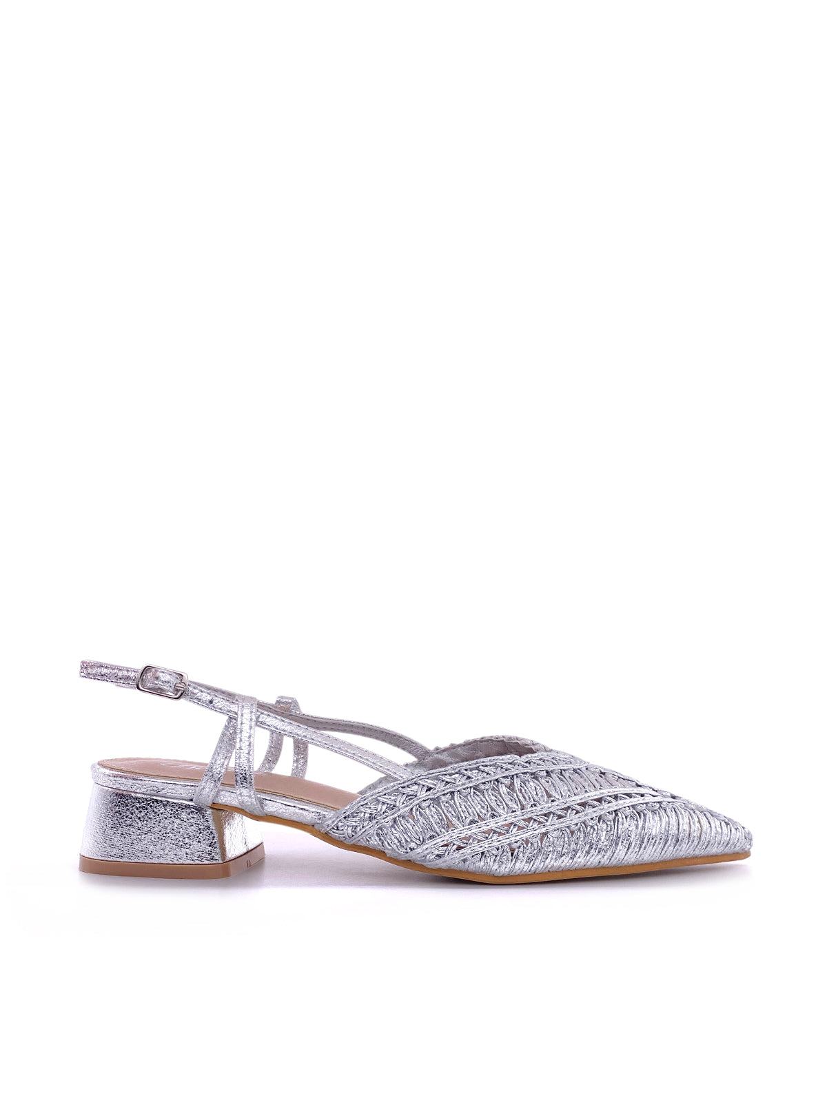IRIS - Ballerine slingback in ecopelle lamitata intrecciata