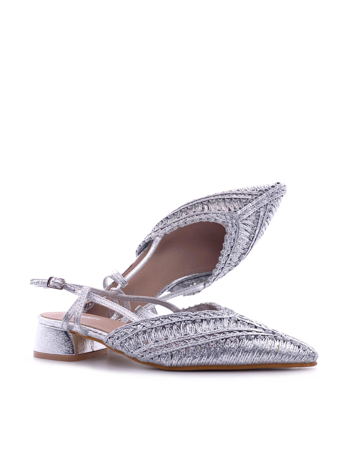 IRIS - Ballerine slingback in ecopelle lamitata intrecciata
