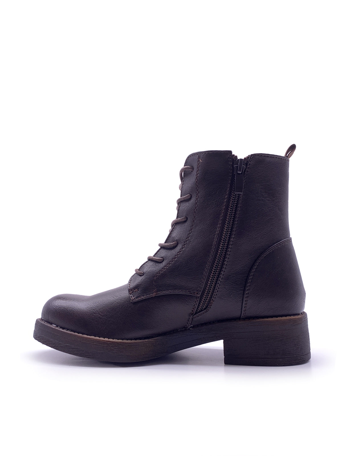 KIMBERLY - Stivaletti anfibi in ecopelle con stringhe e zip