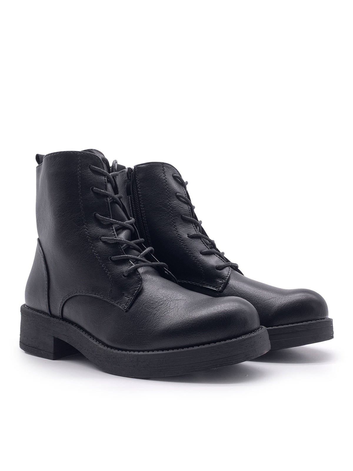 KIMBERLY - Stivaletti anfibi in ecopelle con stringhe e zip