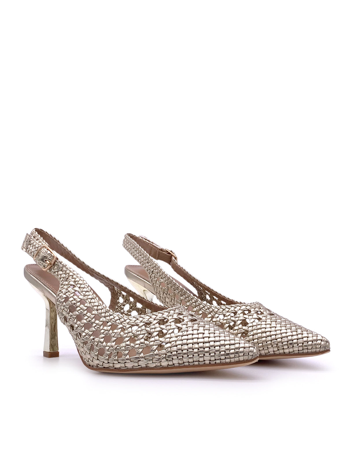 PETRA - Decolletè Slingback in ecopelle laminata intrecciata