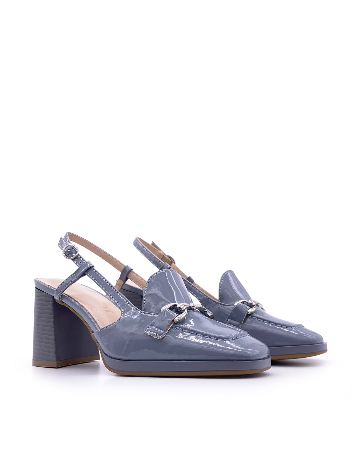 SALLY - Mocassini Slingback in vernice con tacco largo