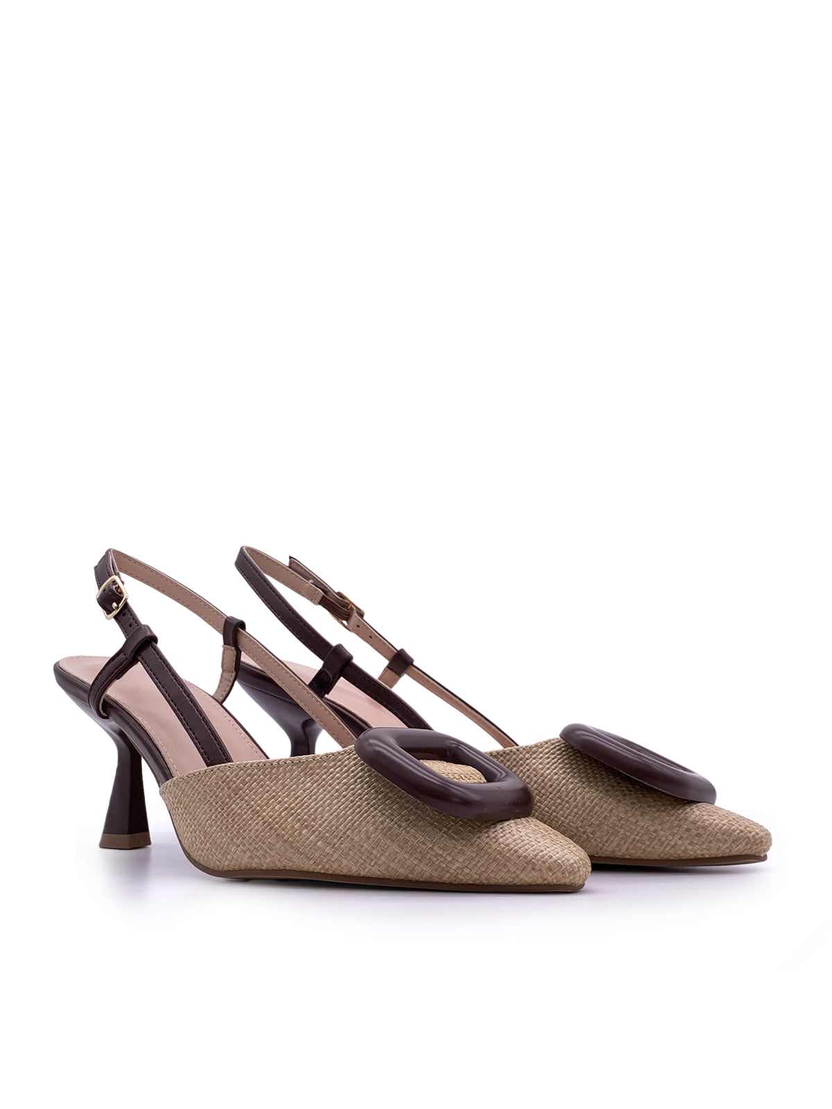 SELENE - Decolletè Slingback in rafia con cinturino e accessorio