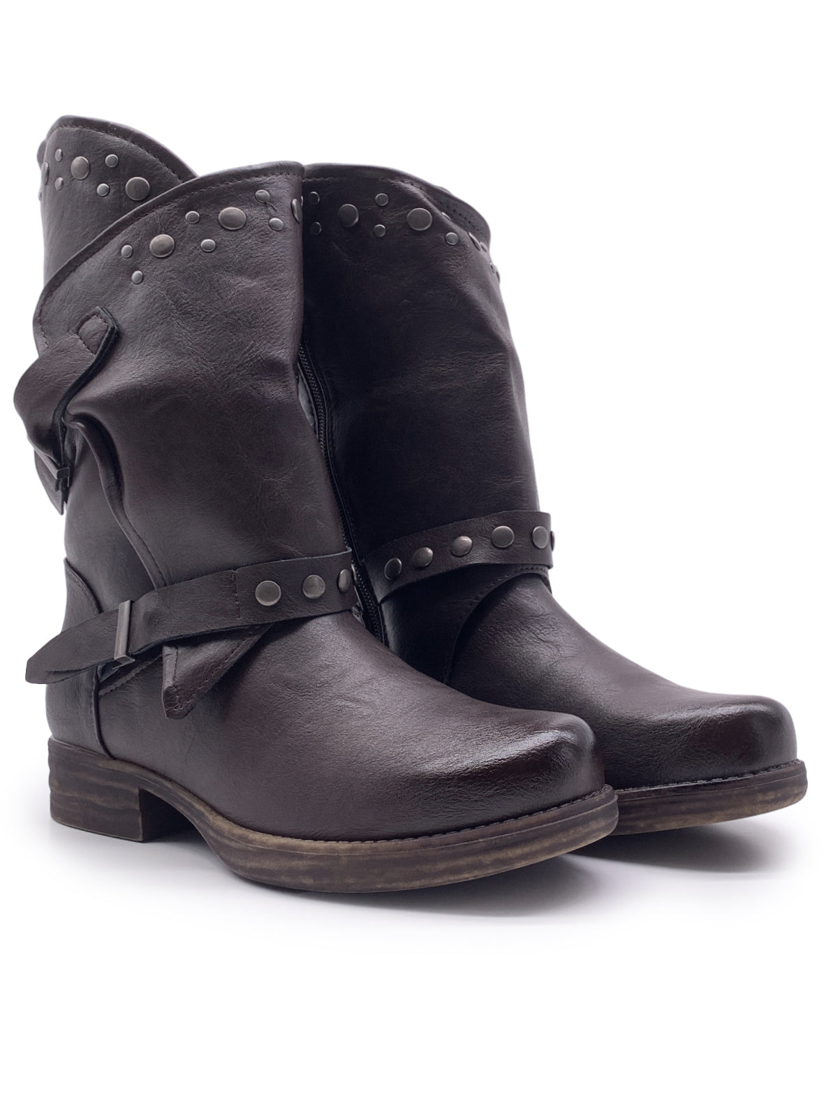 SELVA - Stivaletti biker in ecopelle con borchie