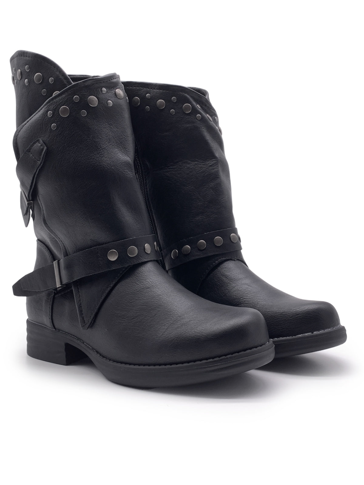 SELVA - Stivaletti biker in ecopelle con borchie