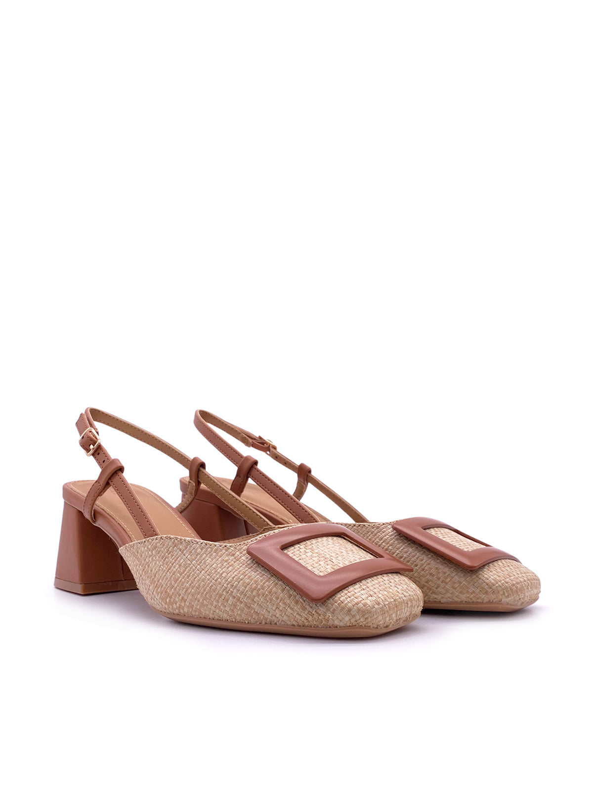 TEGAN - Decolletè Slingback in rafia con cinturino e tacco largo