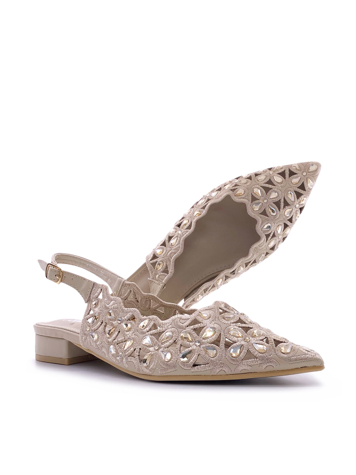 WINONA - Ballerine slingback in camoscio e strass