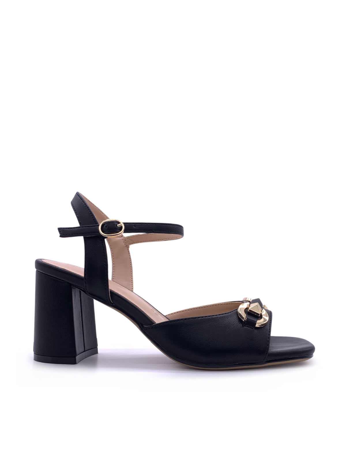 YASMINE - Sandali in ecopelle con tacco largo e morsetto decorativo