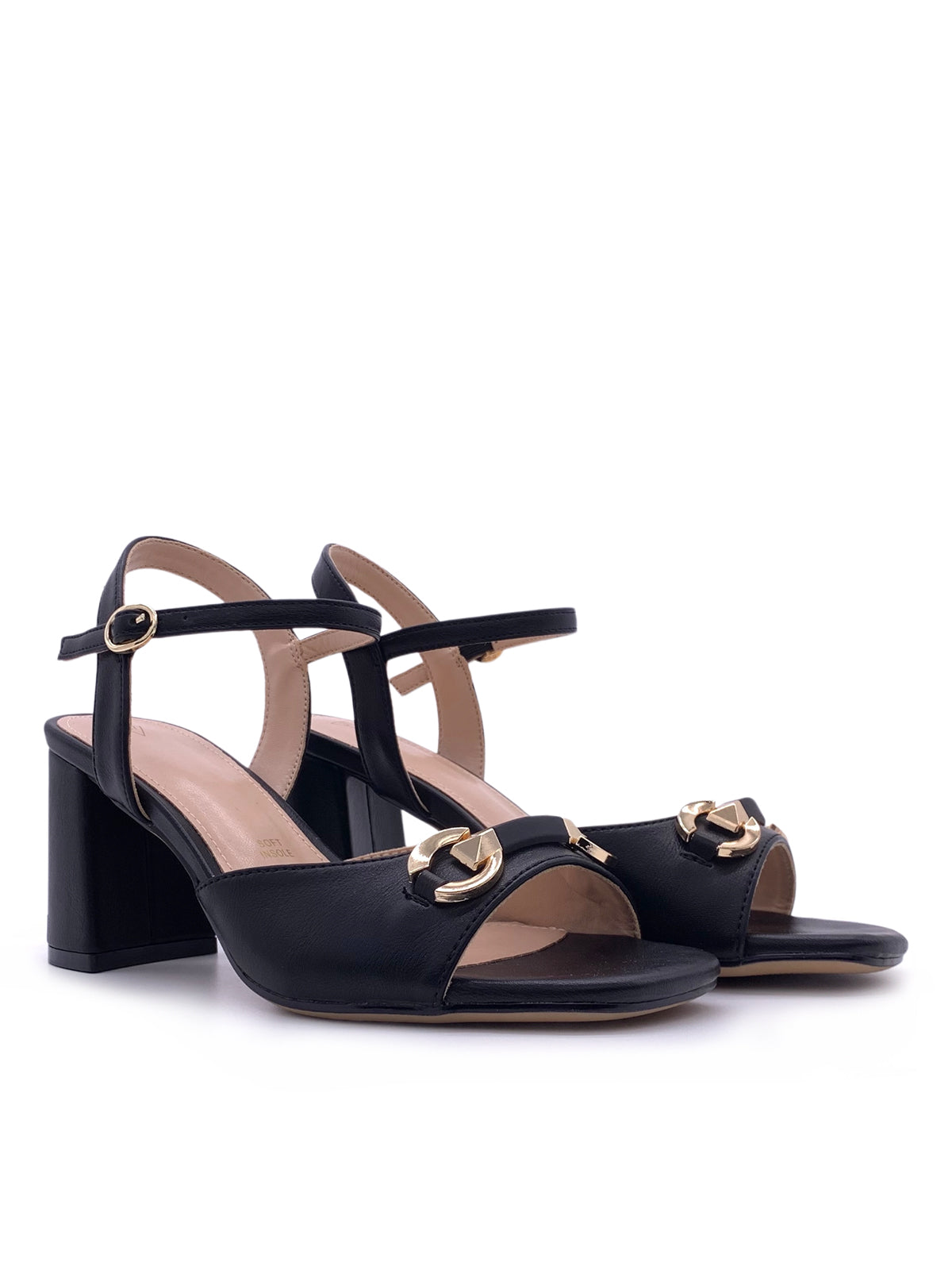 YASMINE - Sandali in ecopelle con tacco largo e morsetto decorativo